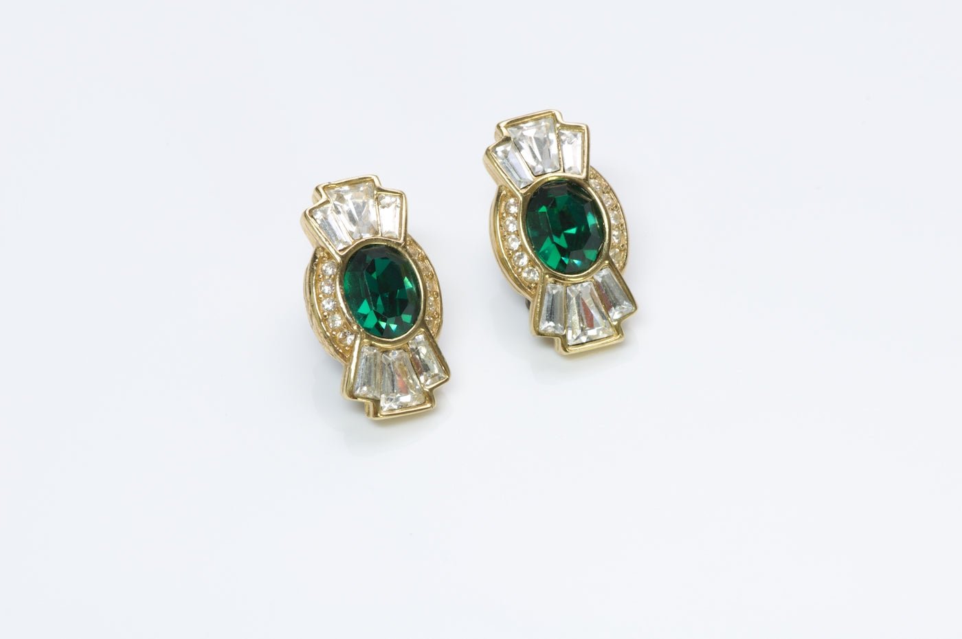Givenchy Paris Gold Plated Green Crystal Earrings Necklace Set