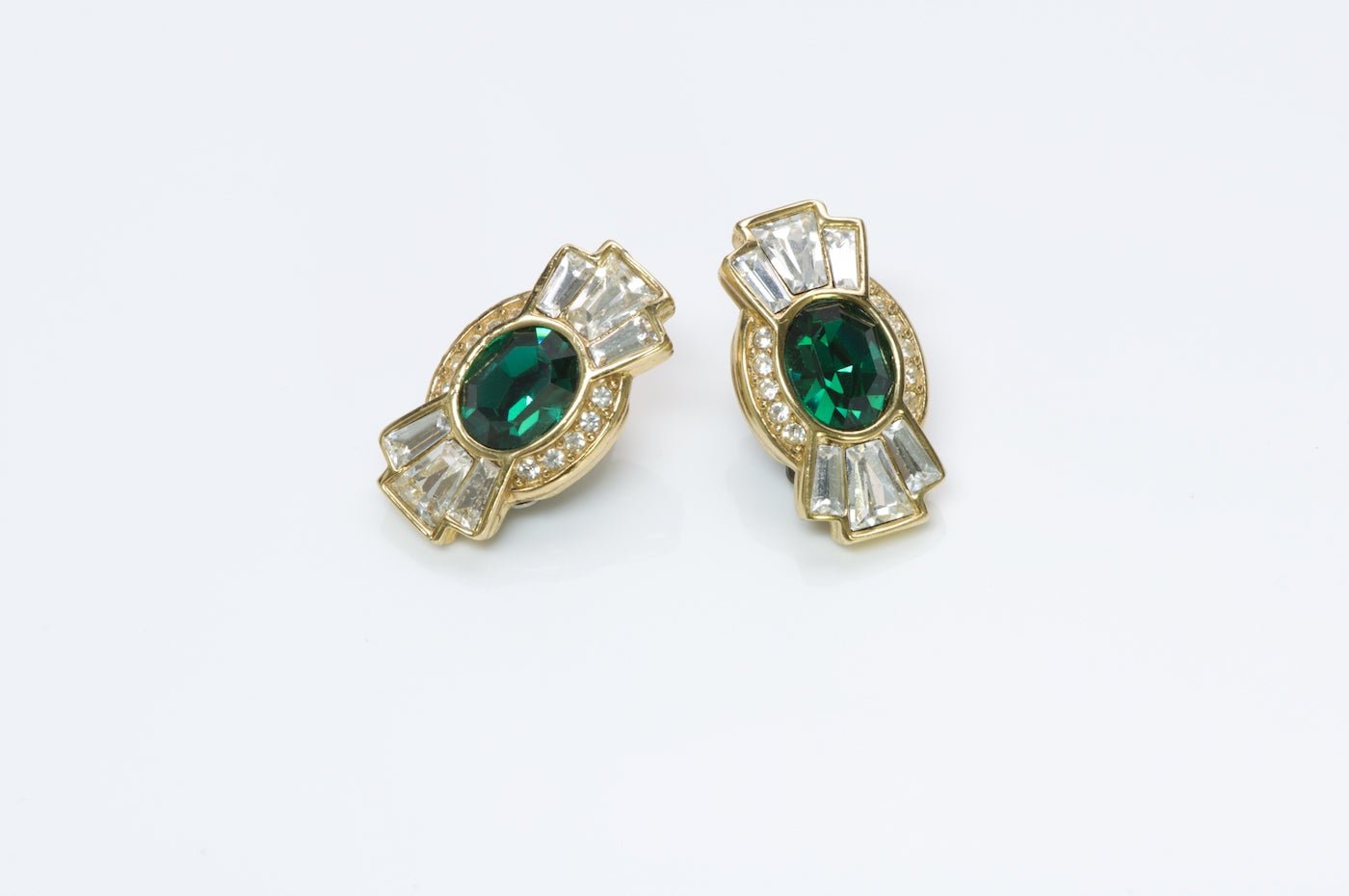 Givenchy Paris Gold Plated Green Crystal Earrings Necklace Set