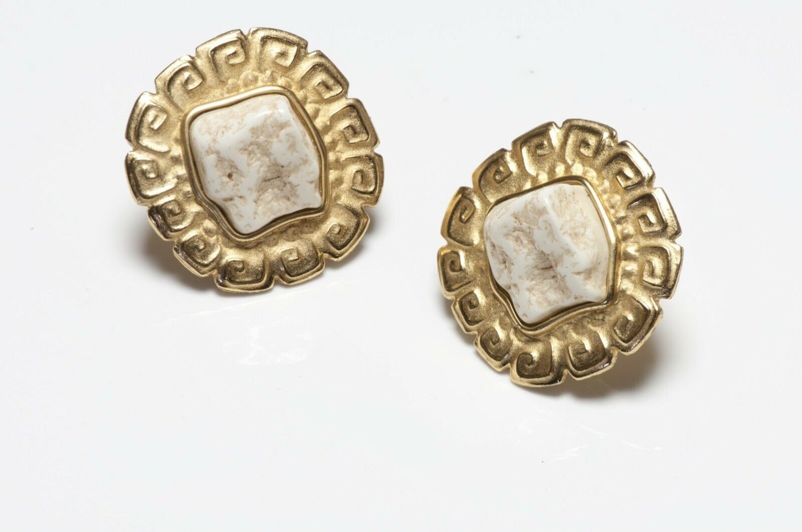 Givenchy Paris Gold Plated White Stone Flower Earrings