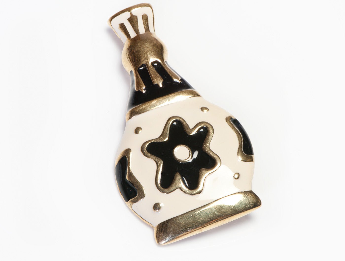 Givenchy Paris White Black Enamel Amphora Bottle Brooch