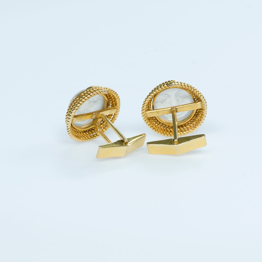 Gold Carved Moonstone Cufflinks