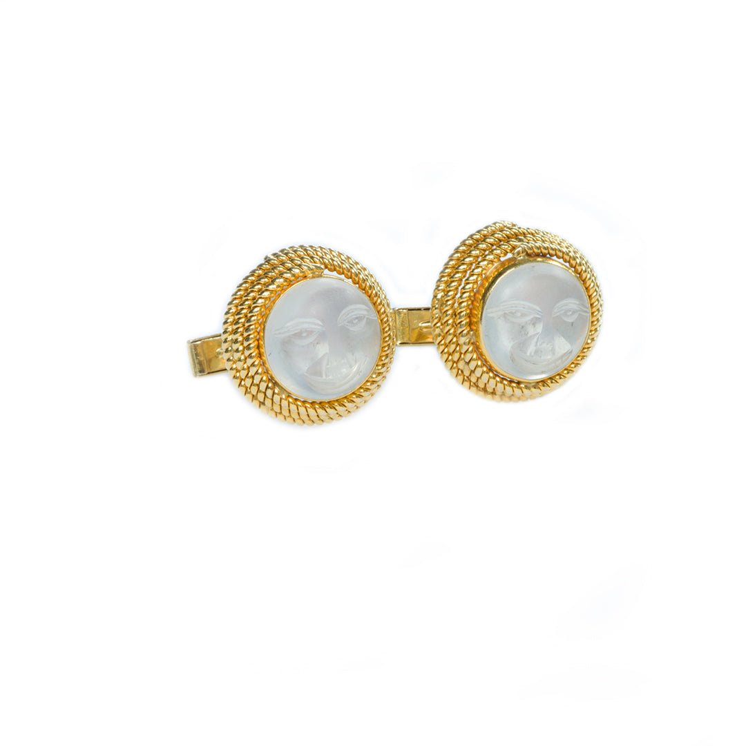 Gold Carved Moonstone Cufflinks