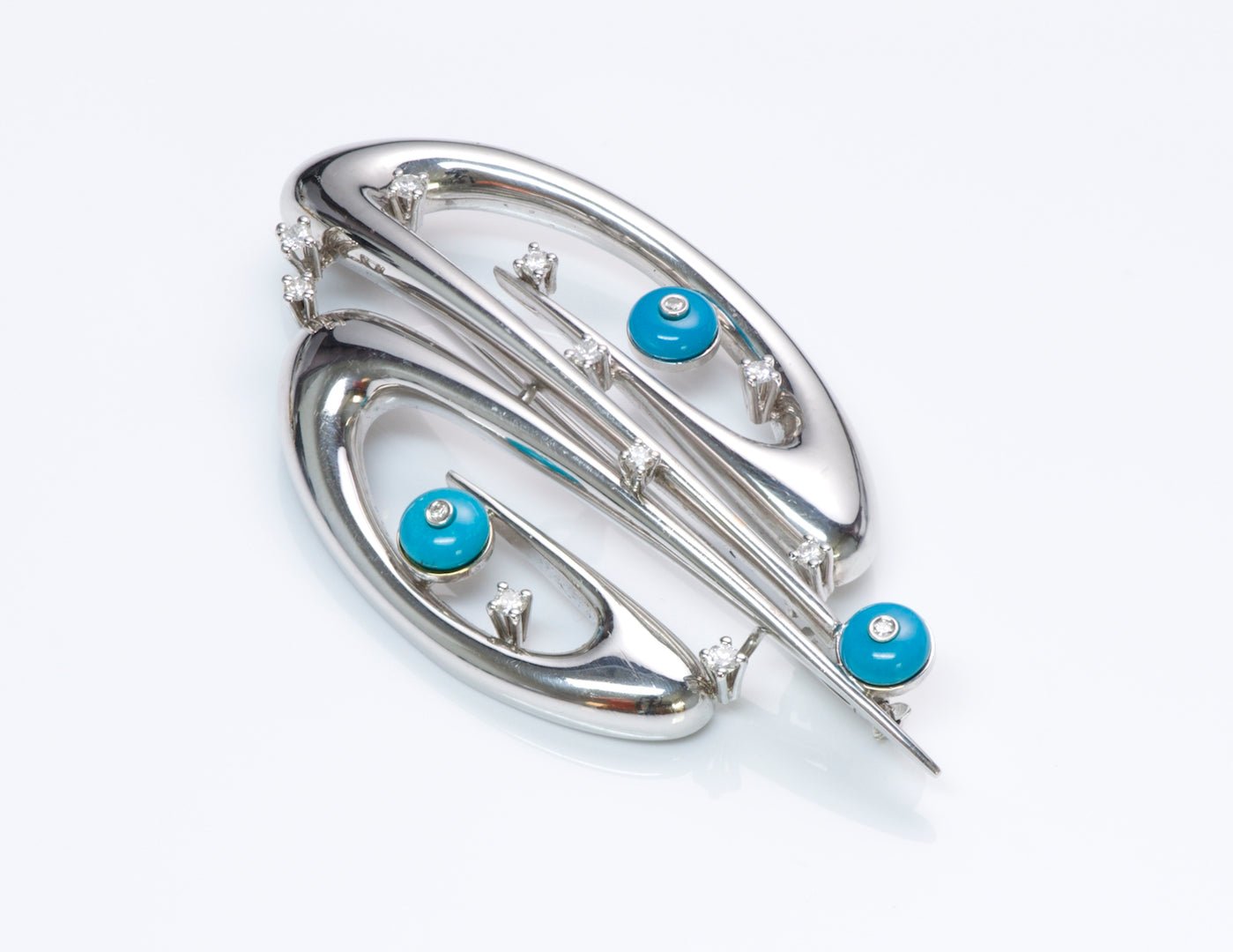 Gold Diamond Turquoise Brooch