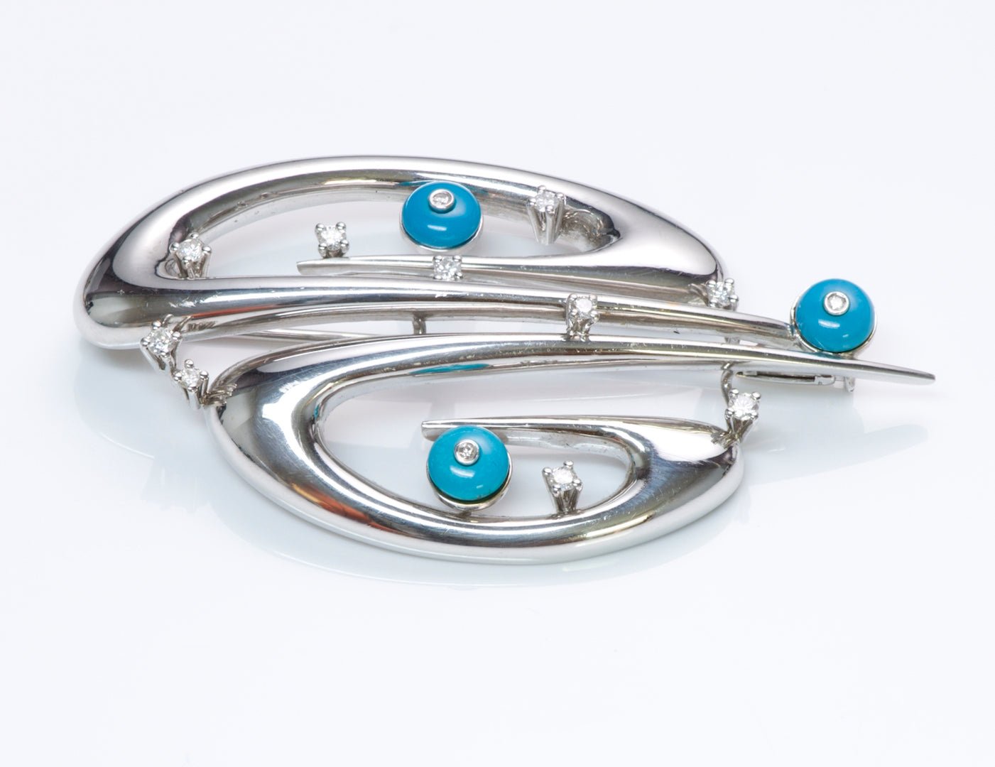 Gold Diamond Turquoise Brooch