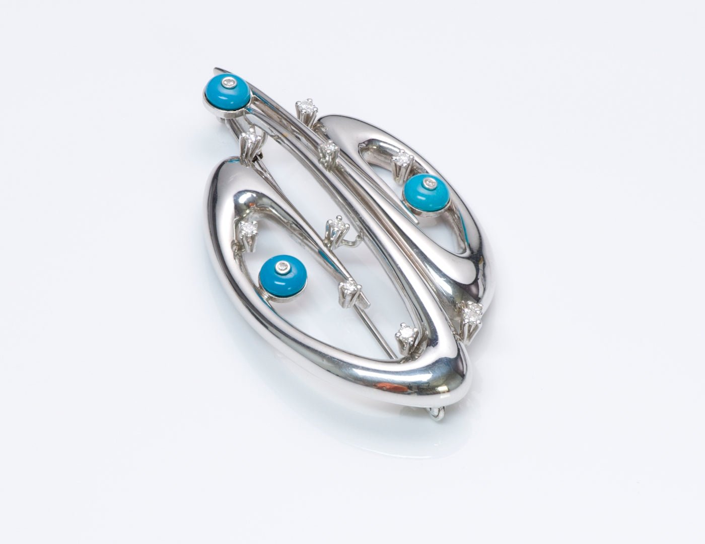 Gold Diamond Turquoise Brooch