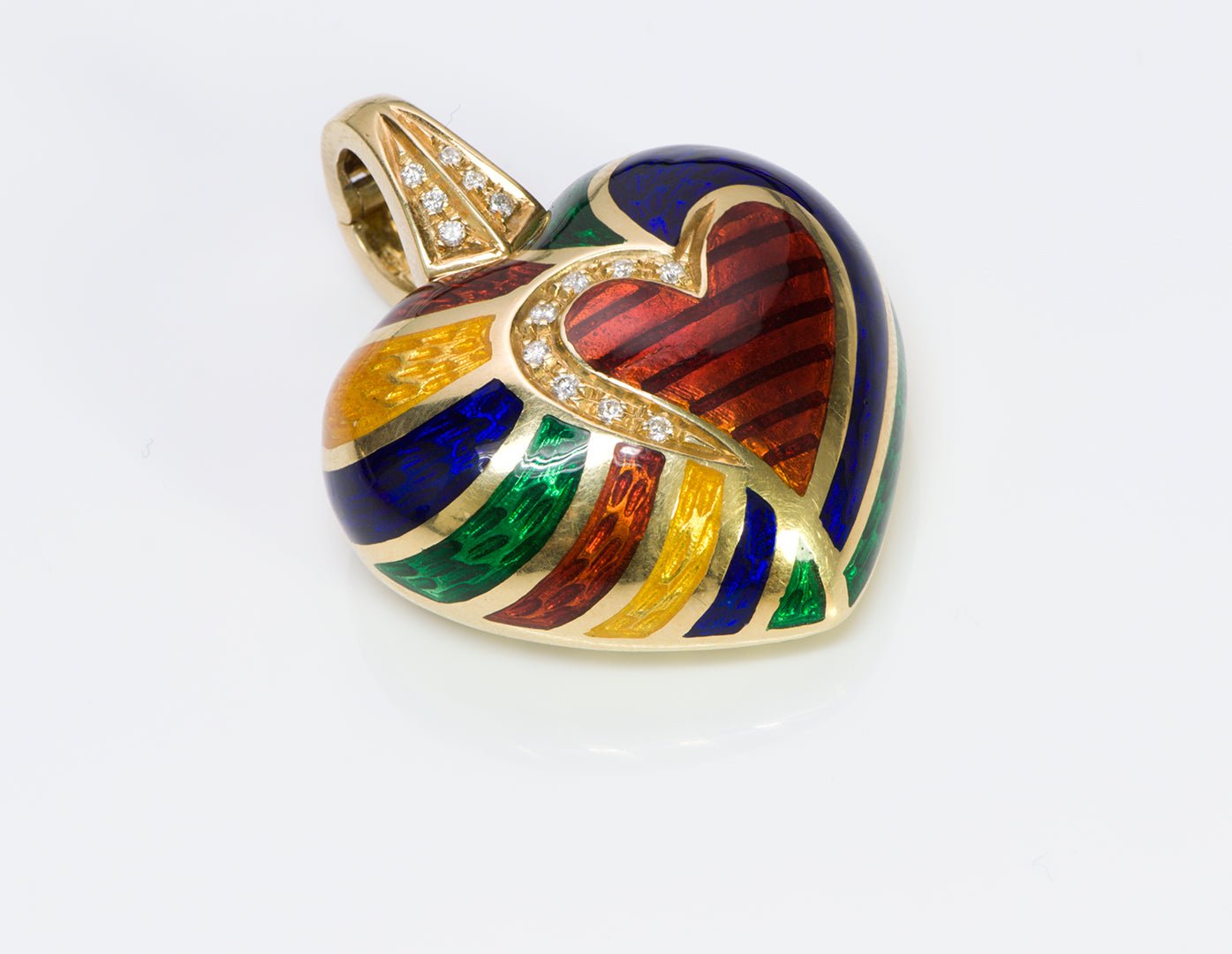 Gold Enamel & Diamond Heart Pendant Necklace