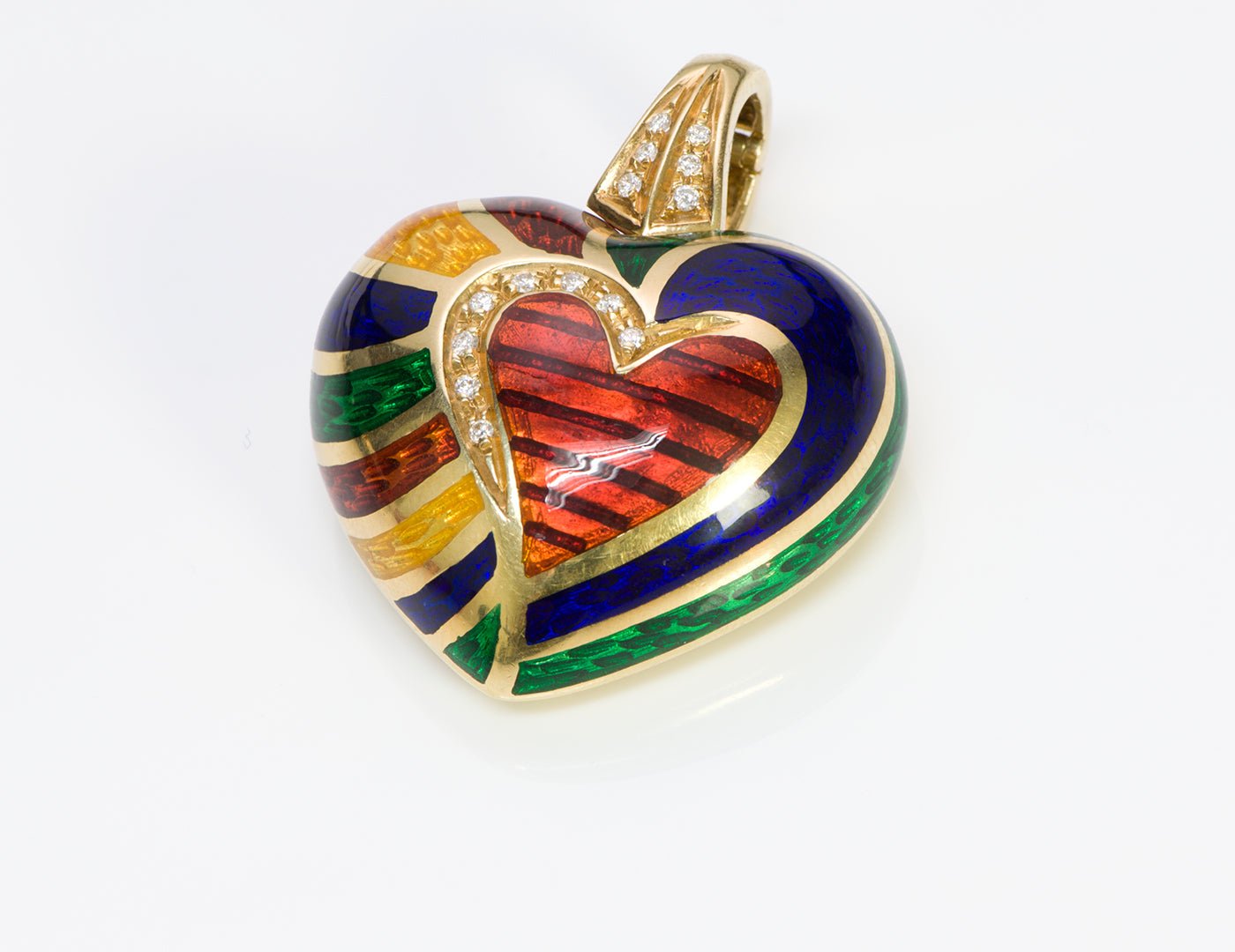 Gold Enamel & Diamond Heart Pendant Necklace