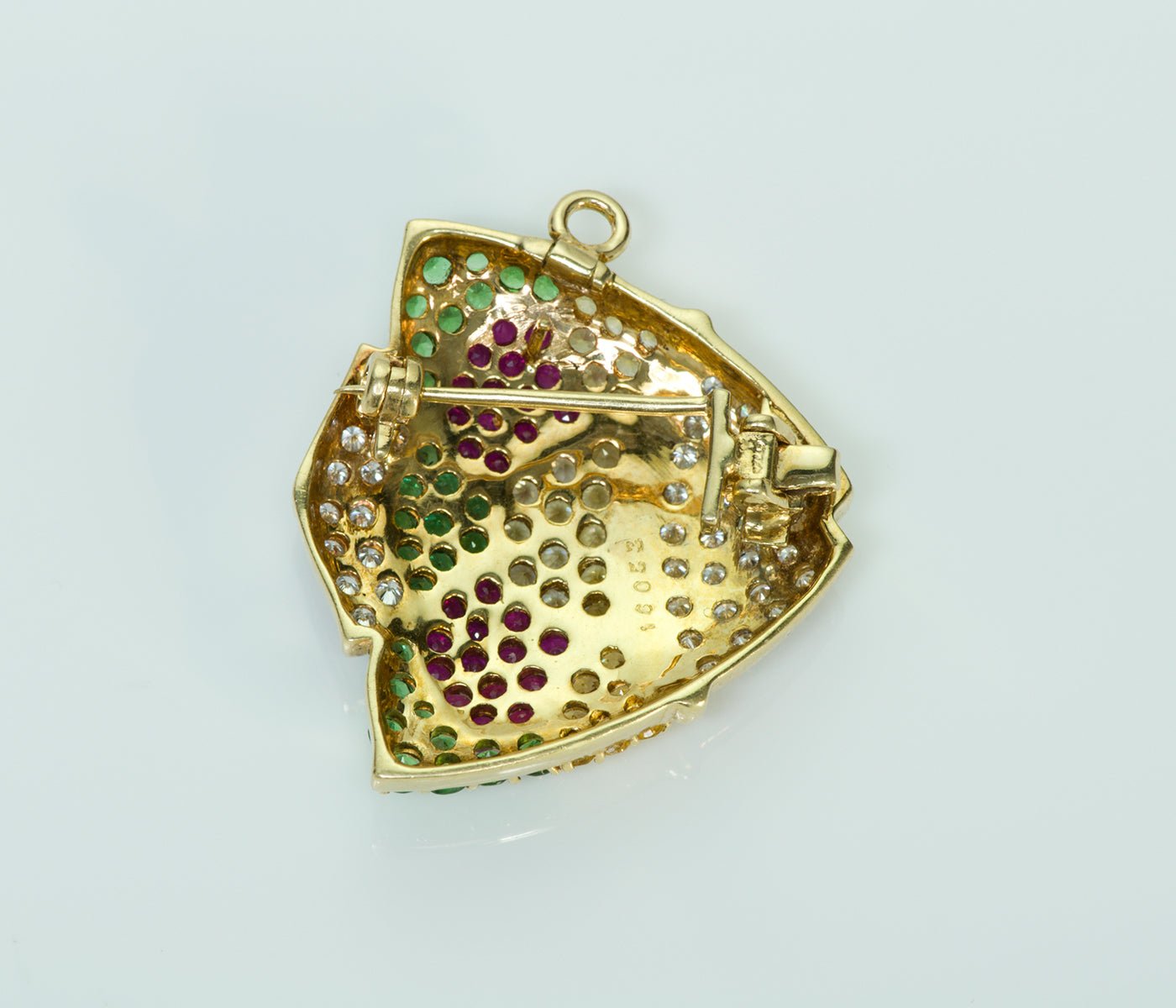 Gold Fish Diamond Sapphire Tsavorite Ruby Pendant/Brooch