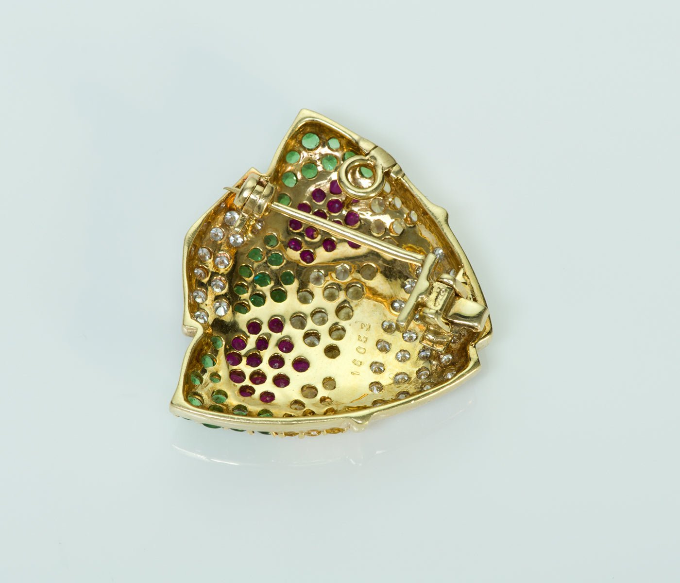 Gold Fish Diamond Sapphire Tsavorite Ruby Pendant/Brooch