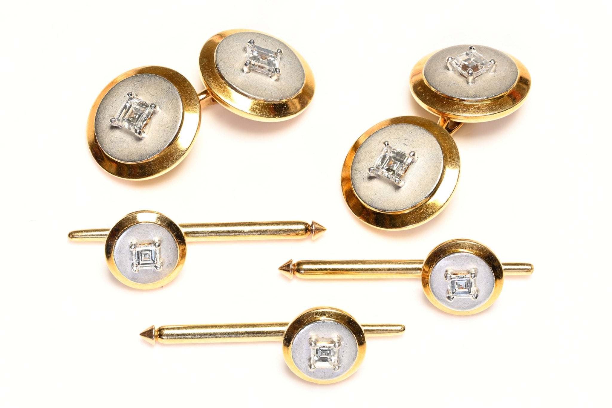 Gold Platinum Square Diamond Cufflink Stud Set