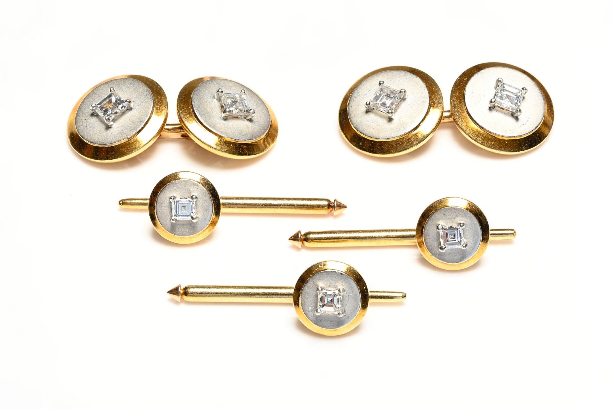 Gold Platinum Square Diamond Cufflink Stud Set