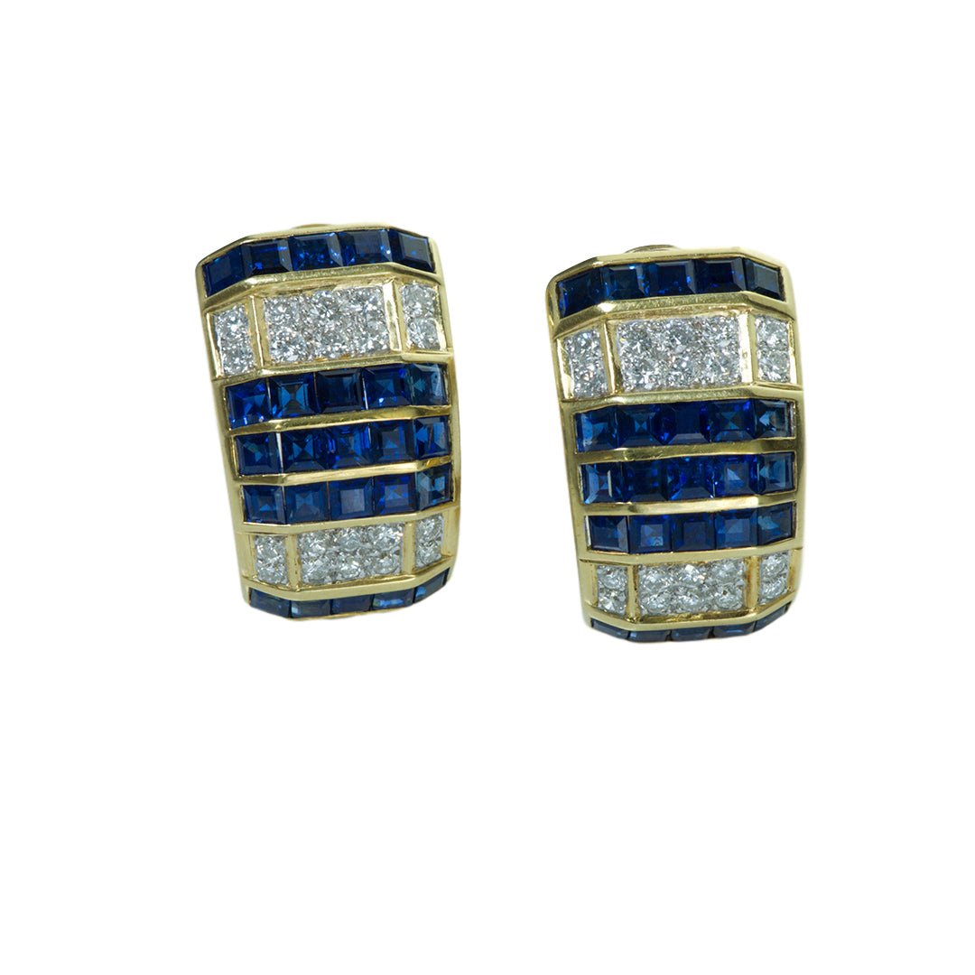 Gold Sapphire Diamond Earrings