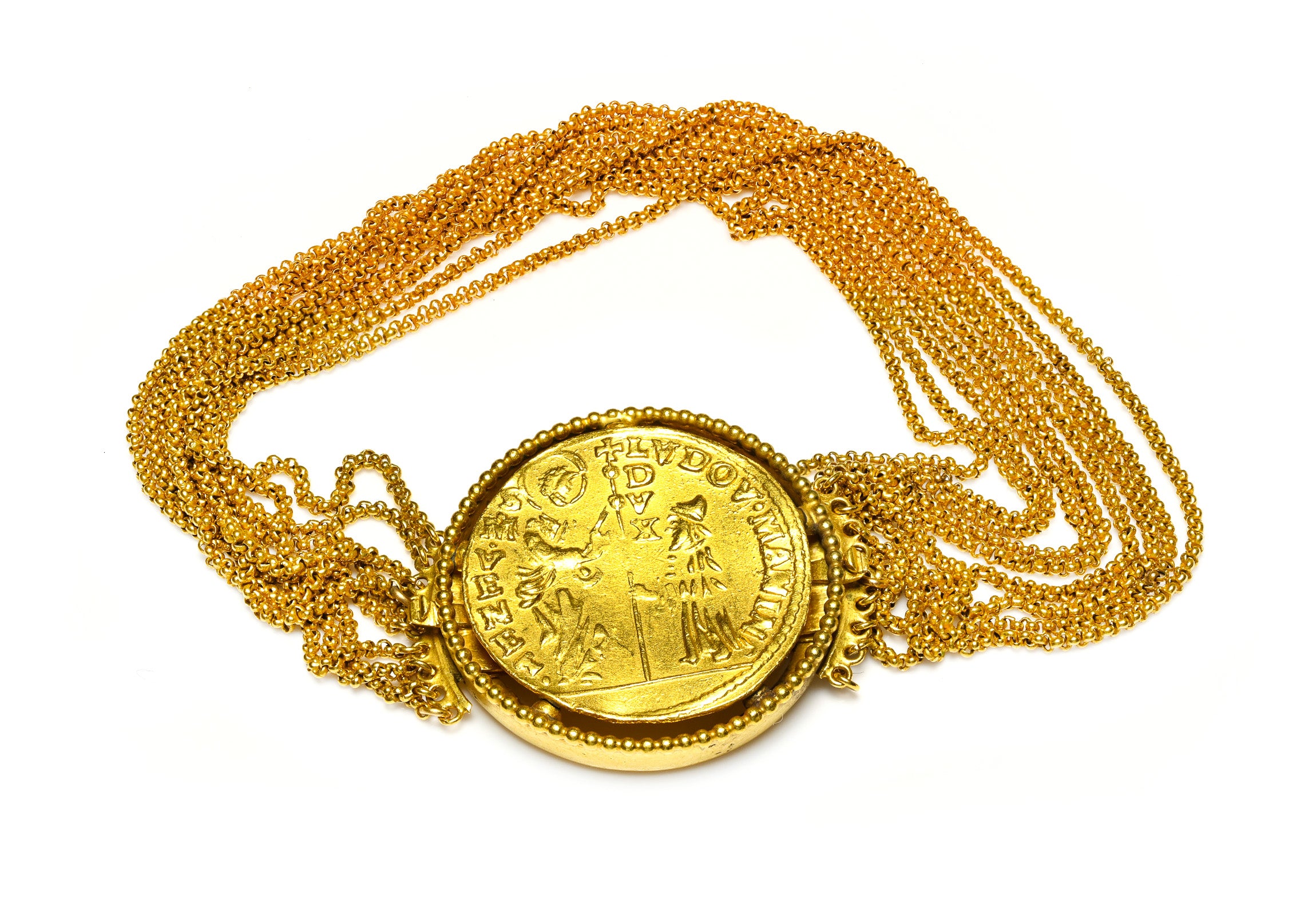 Antique Archaeological Revival Gold Bracelet with Ancient Coin