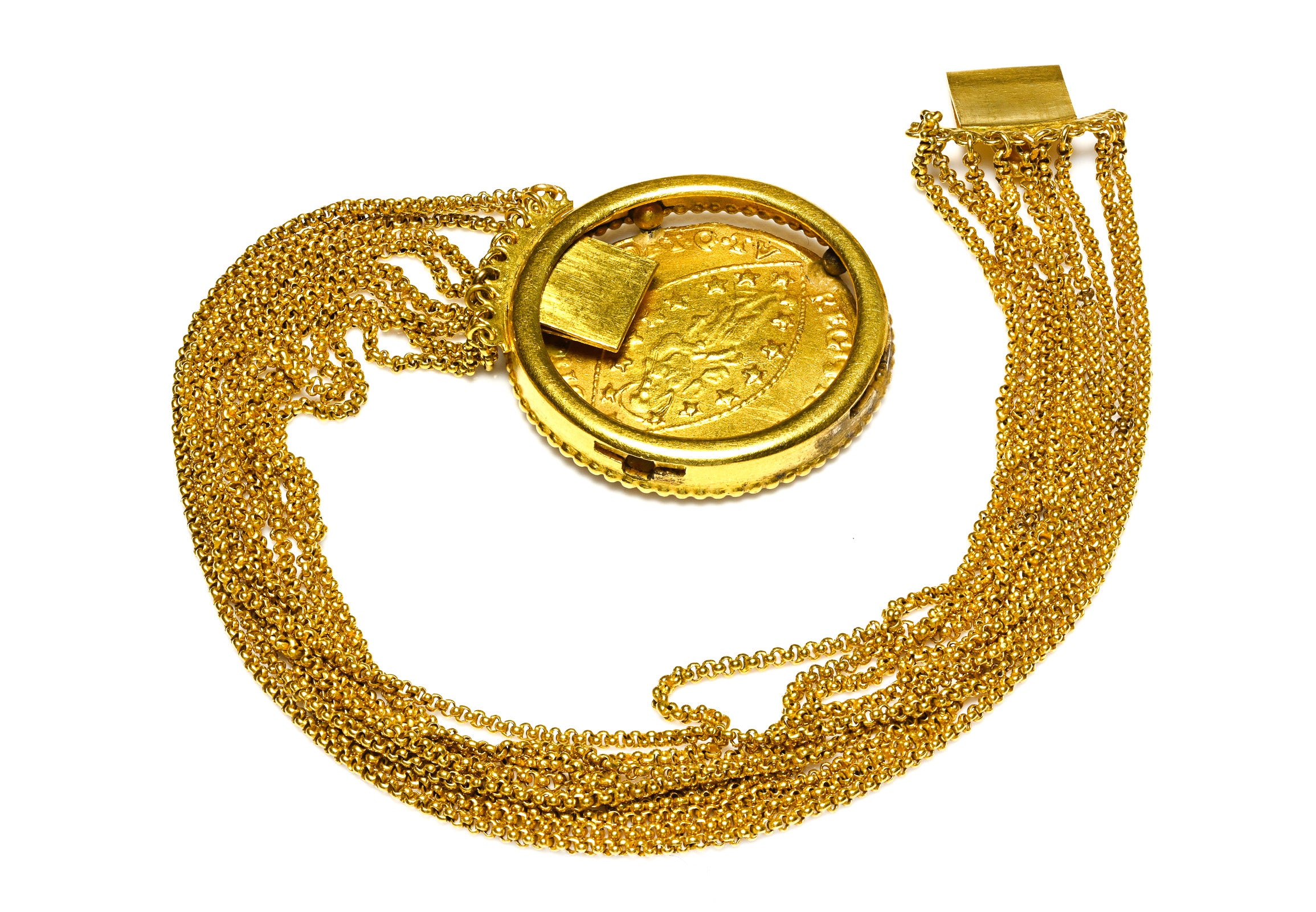 Antique Archaeological Revival Gold Bracelet with Ancient Coin