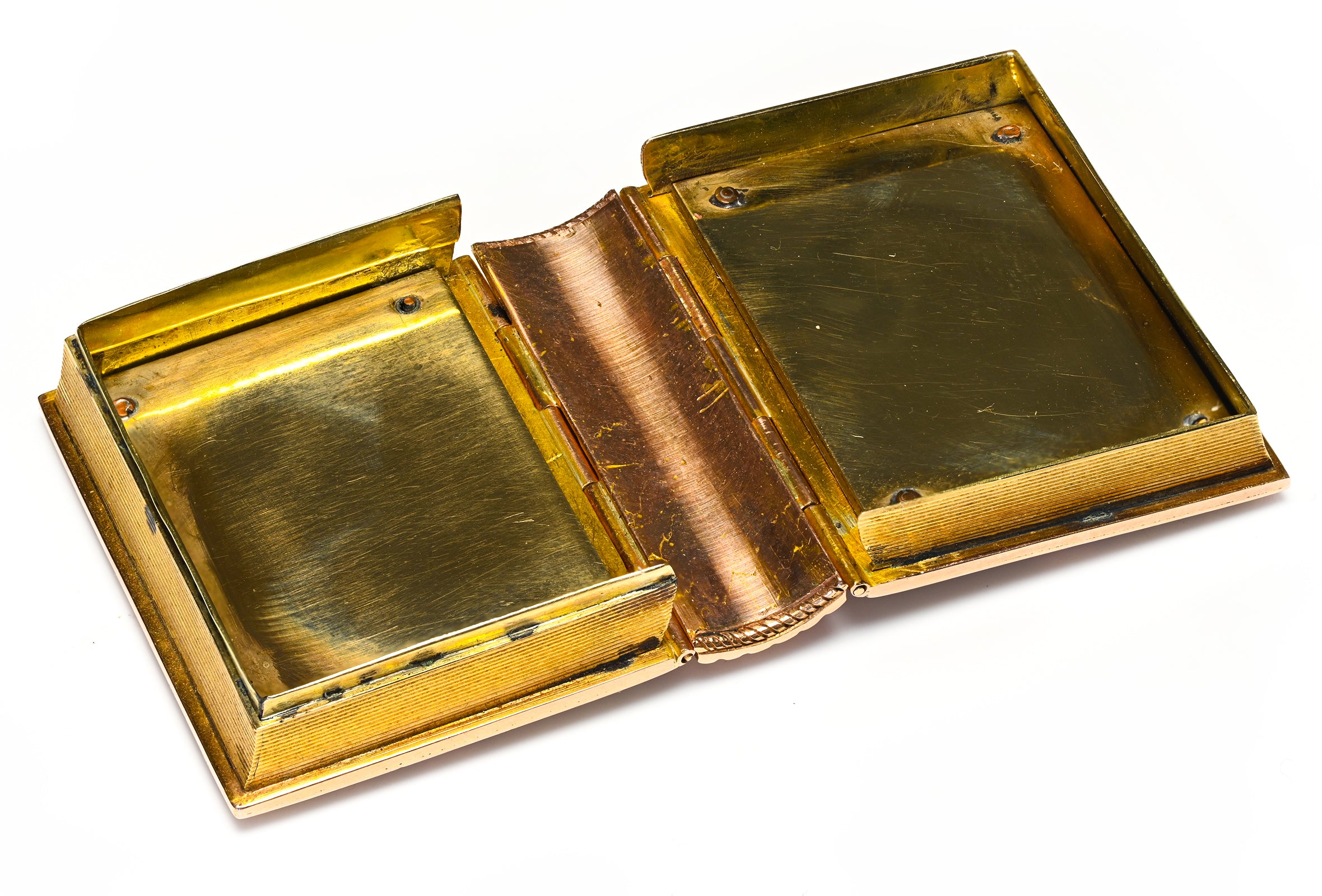 Antique Miniature Book Box in 18K Gold Diamond Crown Guilloché Enamel