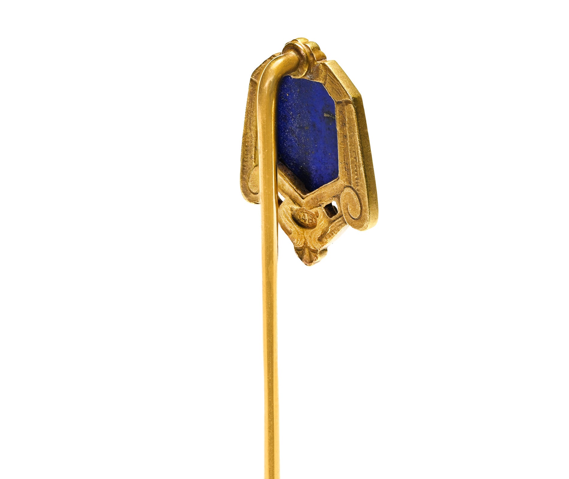 Hans Brassler Art Nouveau to Art Deco Gold Lapis Stick Pin