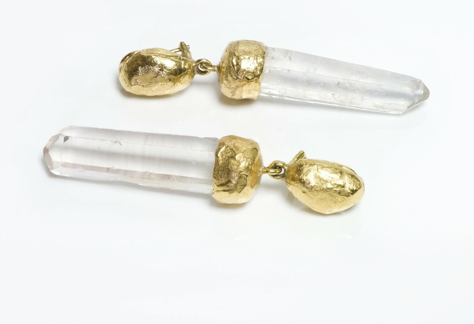 Goossens Paris Hammered Long Rock Crystal Drop Earrings
