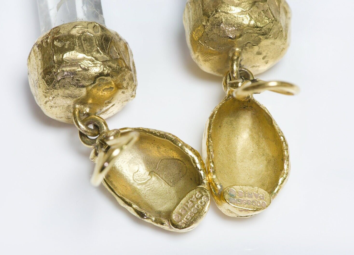 Goossens Paris Hammered Long Rock Crystal Drop Earrings