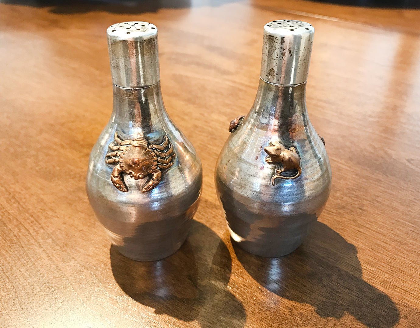 Gorham Antique Crab Mouse Mixed Metal Salt & Pepper Shakers