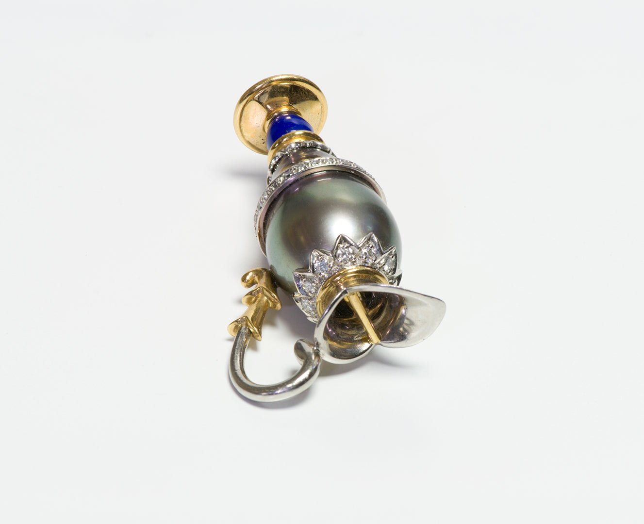 Grey Pearl Diamond Gold Platinum & Enamel Miniature Ewer