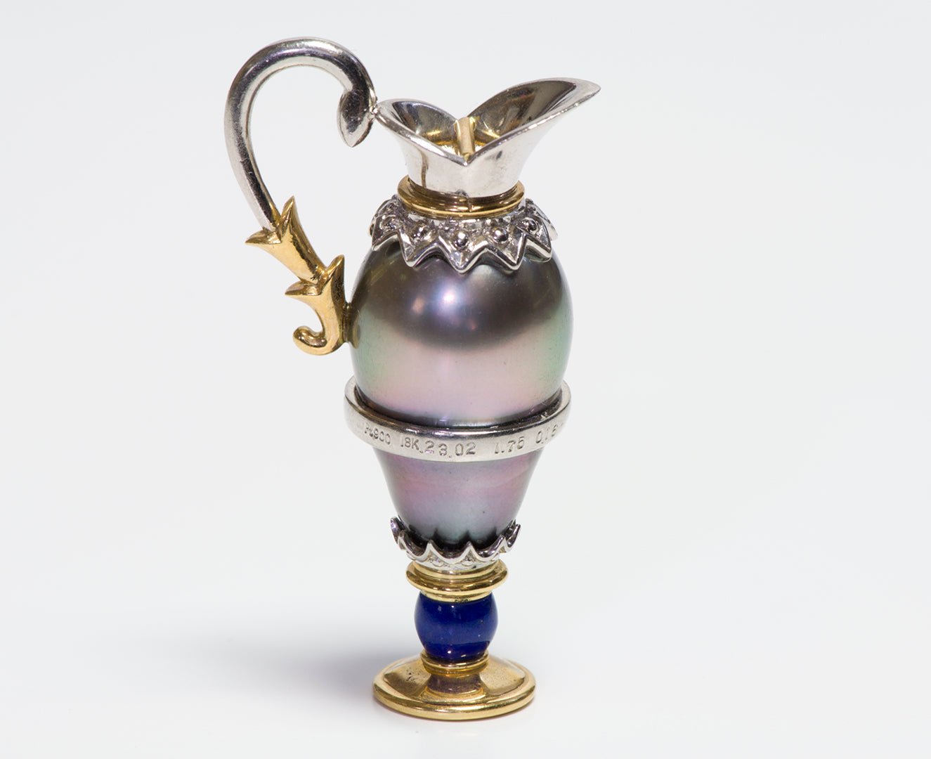 Grey Pearl Diamond Gold Platinum & Enamel Miniature Ewer