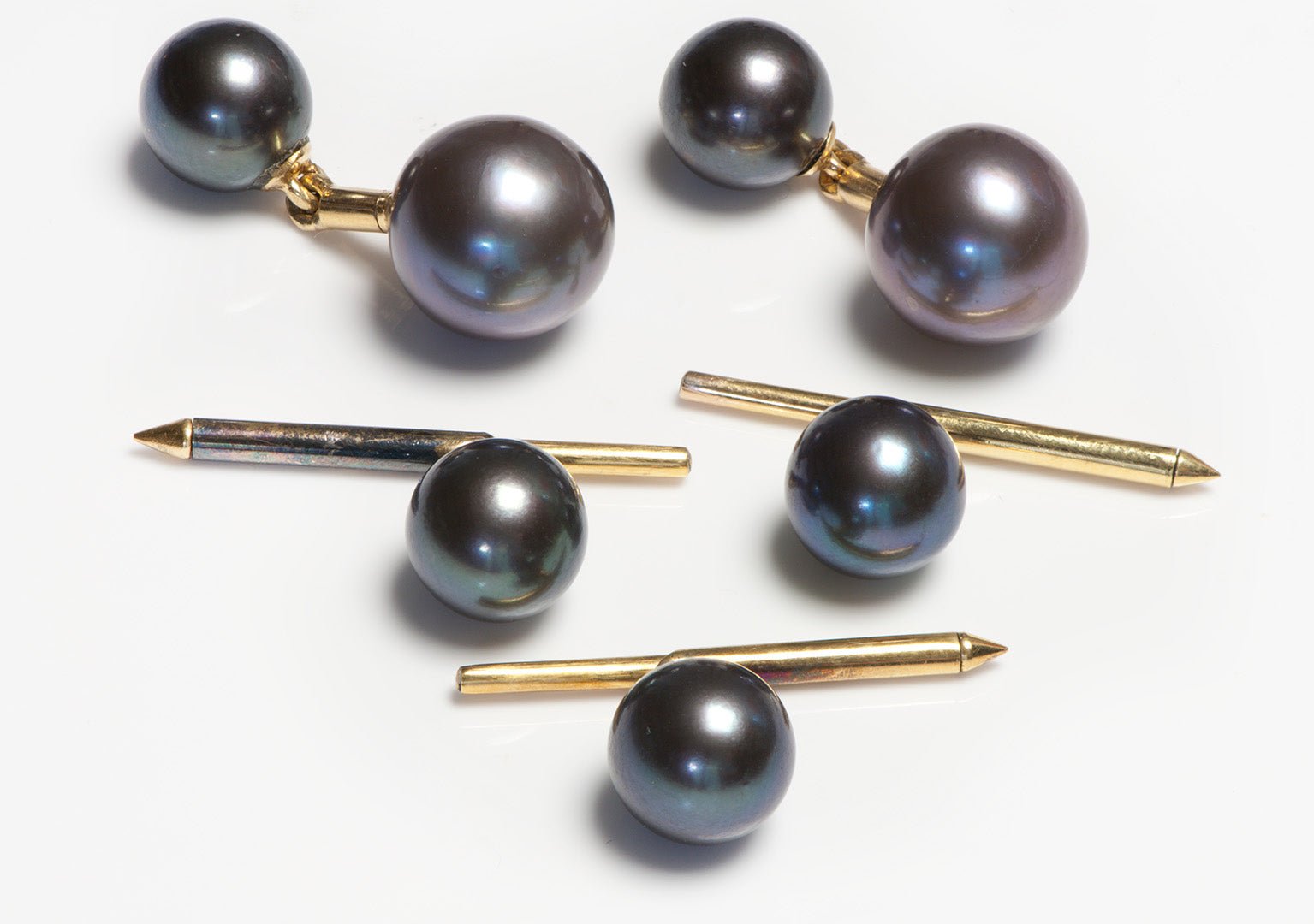 Grey Pearl Gold Cufflink Stud Set