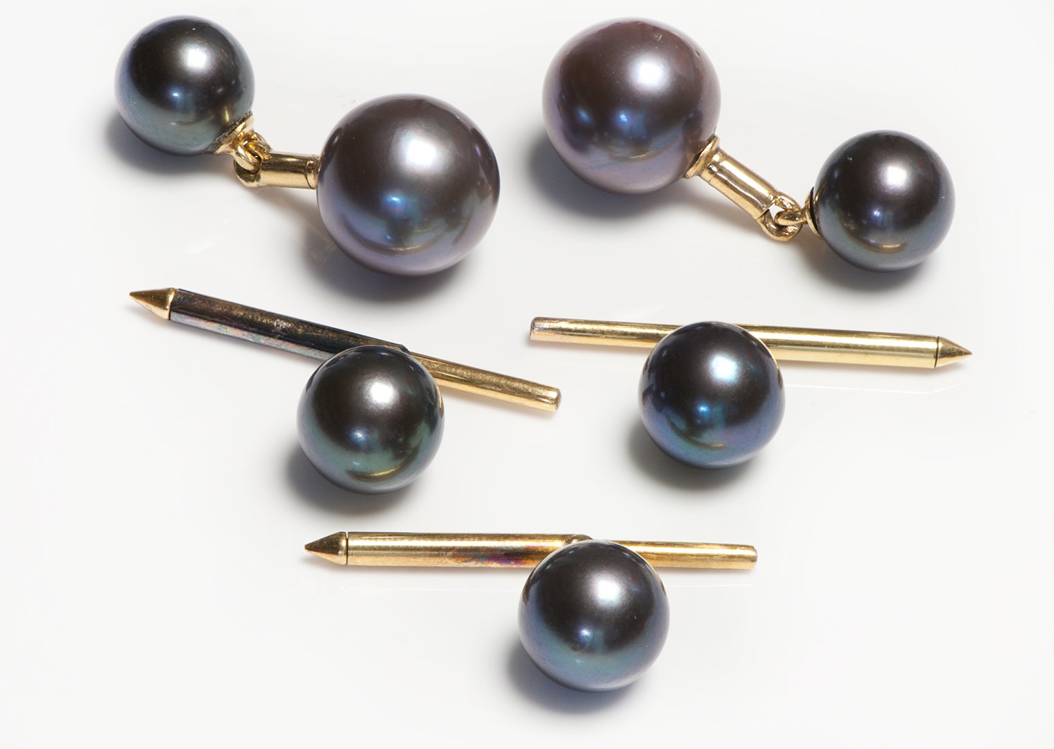 Grey Pearl Gold Cufflink Stud Set