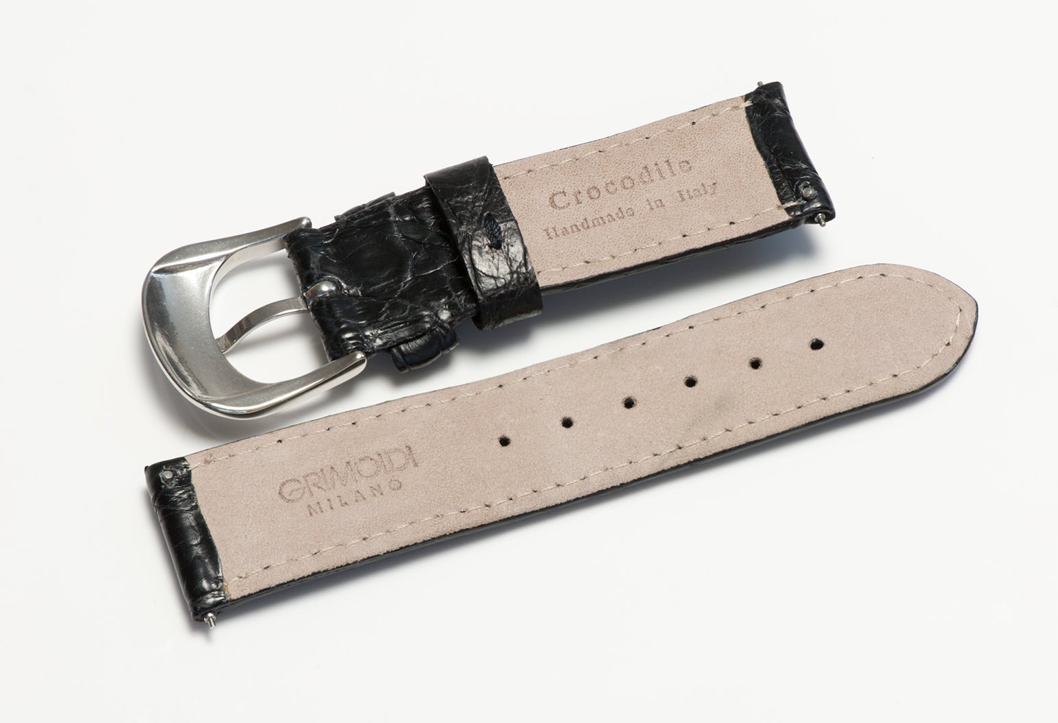 Grimoldi Men's Black Crocodile Watch Band Strap