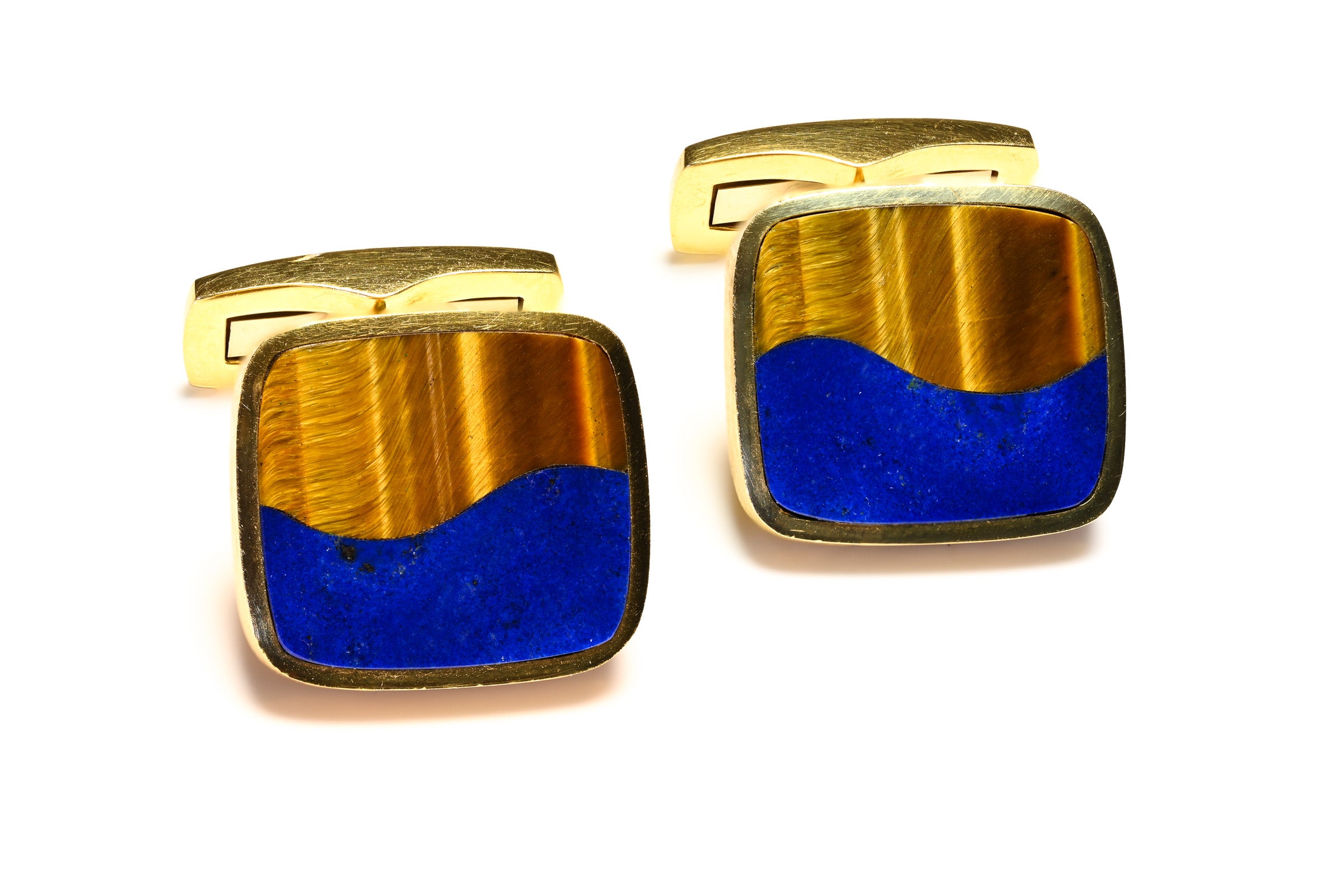 Gubelin 18K Gold Lapis Tigers Eye Cufflinks