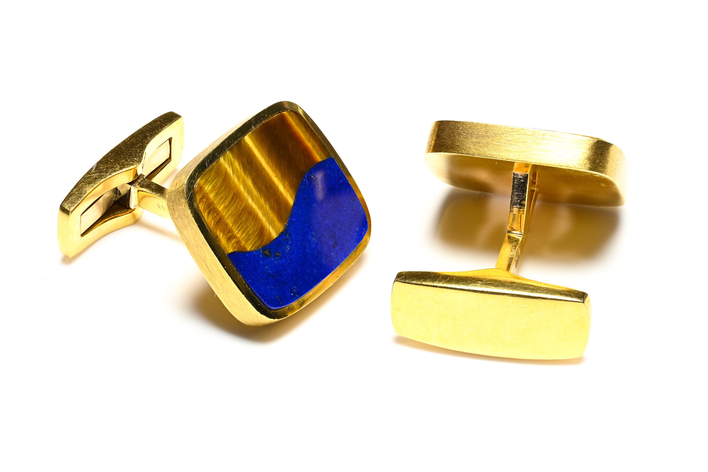 Gubelin Gold Lapis Tiger Eye Cufflinks