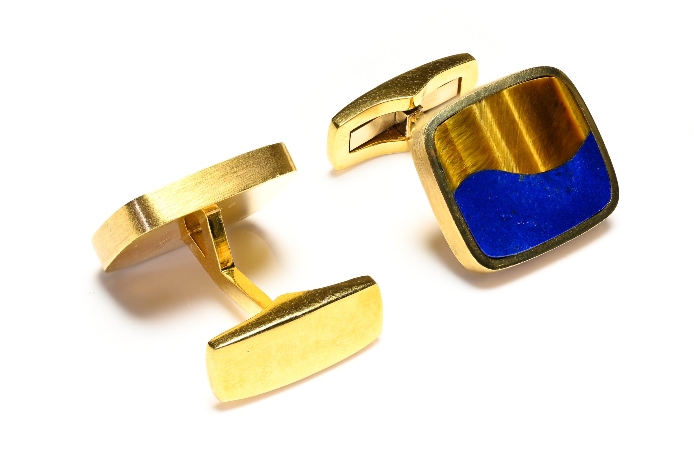 Gubelin 18K Yellow Gold Lapis Tigers Eye Cufflinks