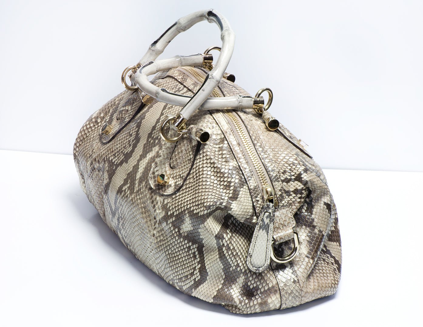 GUCCI GG Beige Snakeskin Bamboo Handle Women’s Bag