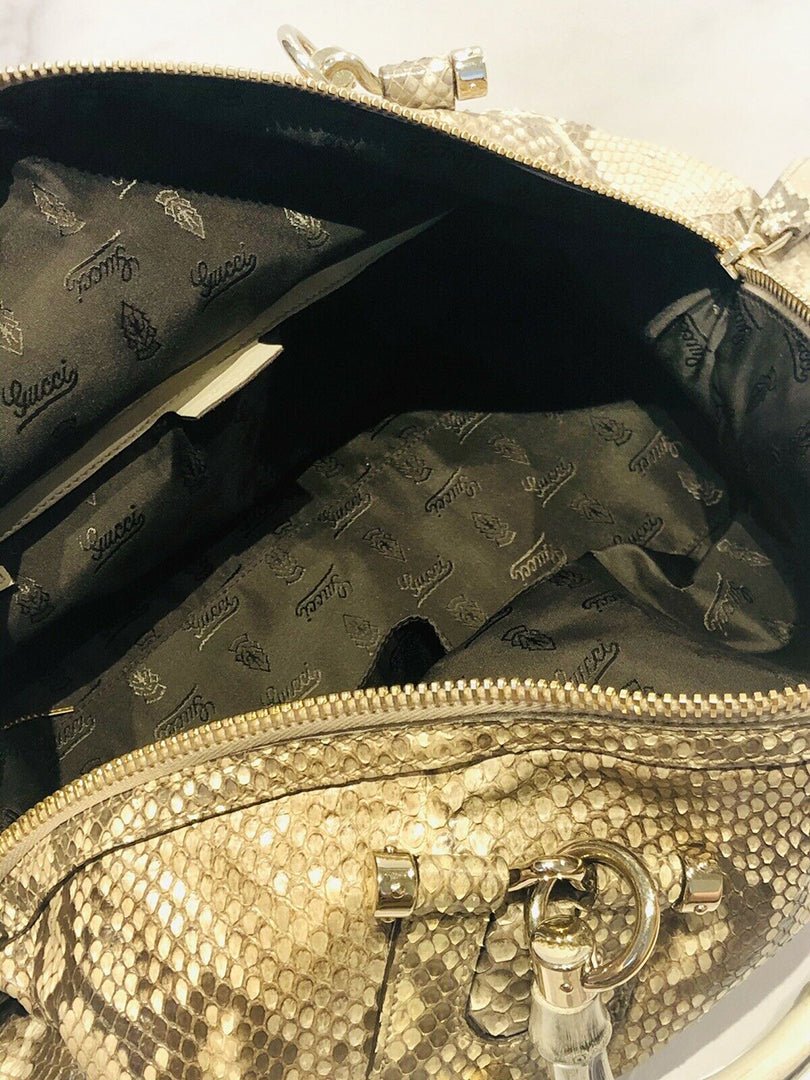 GUCCI GG Beige Snakeskin Bamboo Handle Women’s Bag
