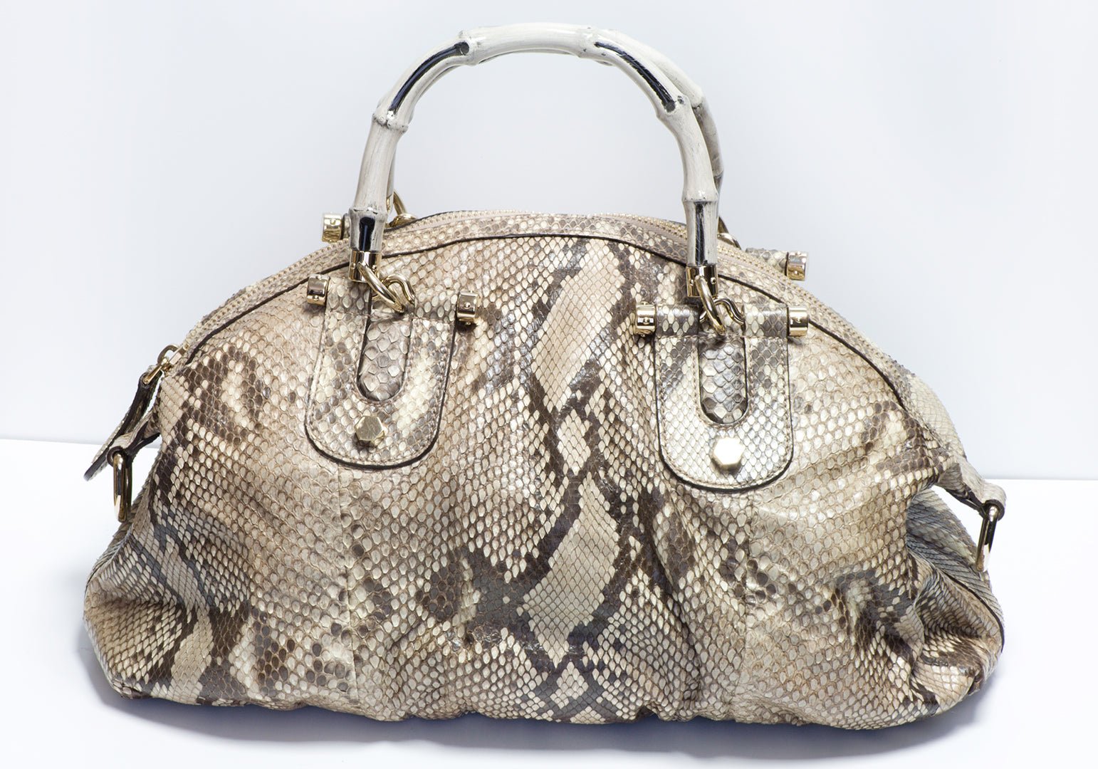 GUCCI GG Beige Snakeskin Bamboo Handle Women’s Bag