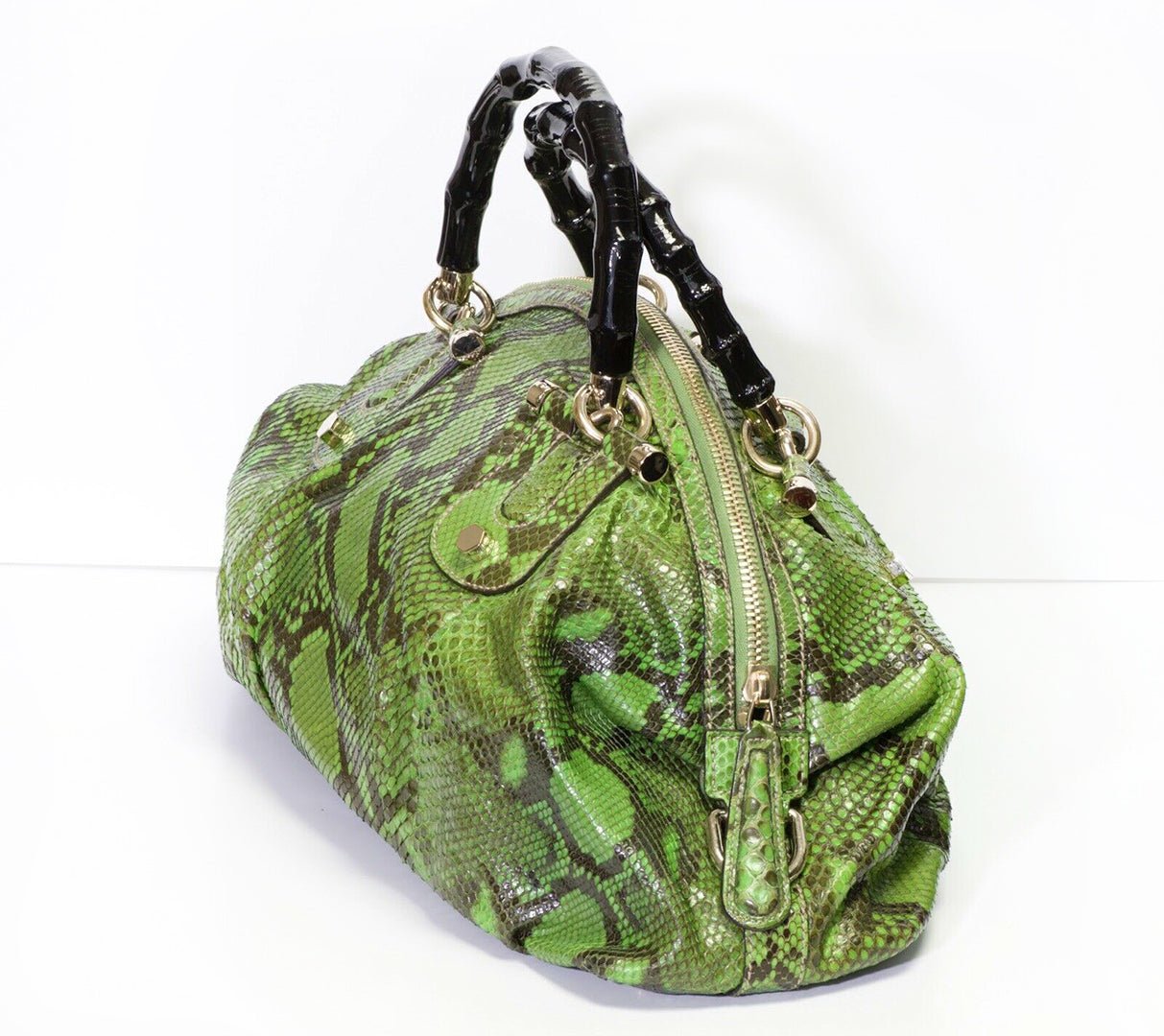 GUCCI GG Green Snakeskin Bamboo Handle Women’s Bag