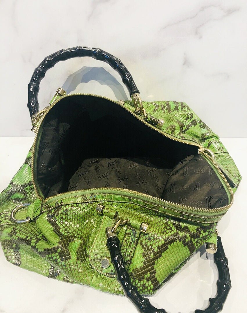 GUCCI GG Green Snakeskin Bamboo Handle Women’s Bag