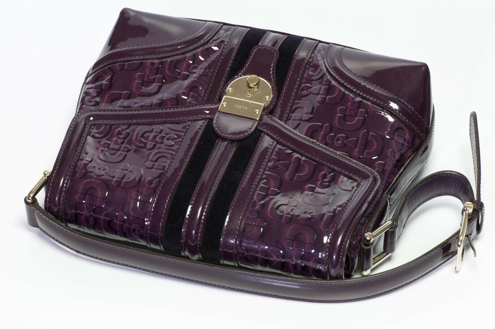 GUCCI GG “Treasure” Purple Patent Leather Horsebit Pattern Women’s Shoulder Bag