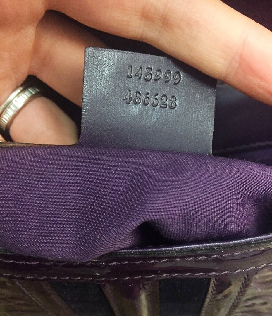 GUCCI GG “Treasure” Purple Patent Leather Horsebit Pattern Women’s Shoulder Bag