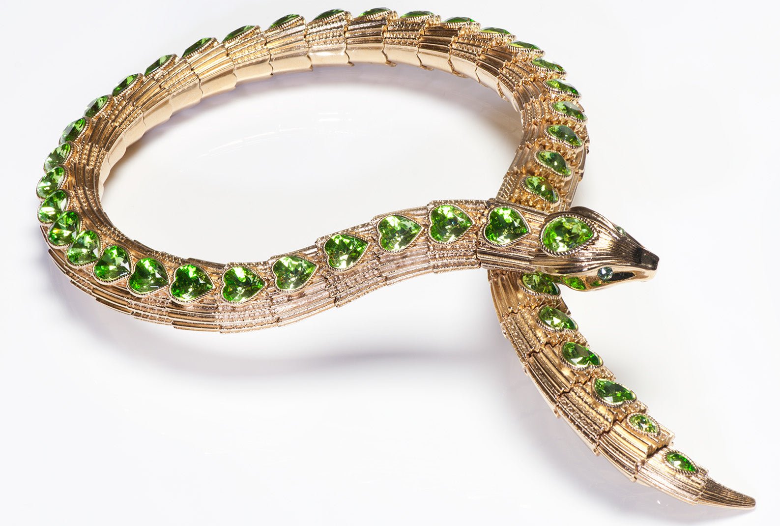 Gucci Green Heart Crystal Snake Necklace
