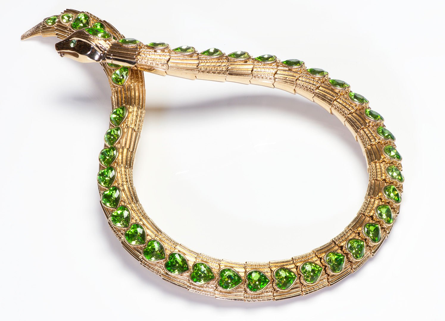 Gucci Green Heart Crystal Snake Necklace