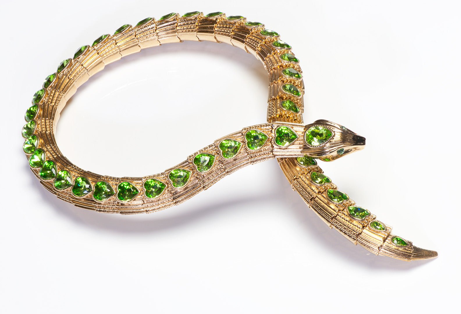 Gucci Green Heart Crystal Snake Necklace