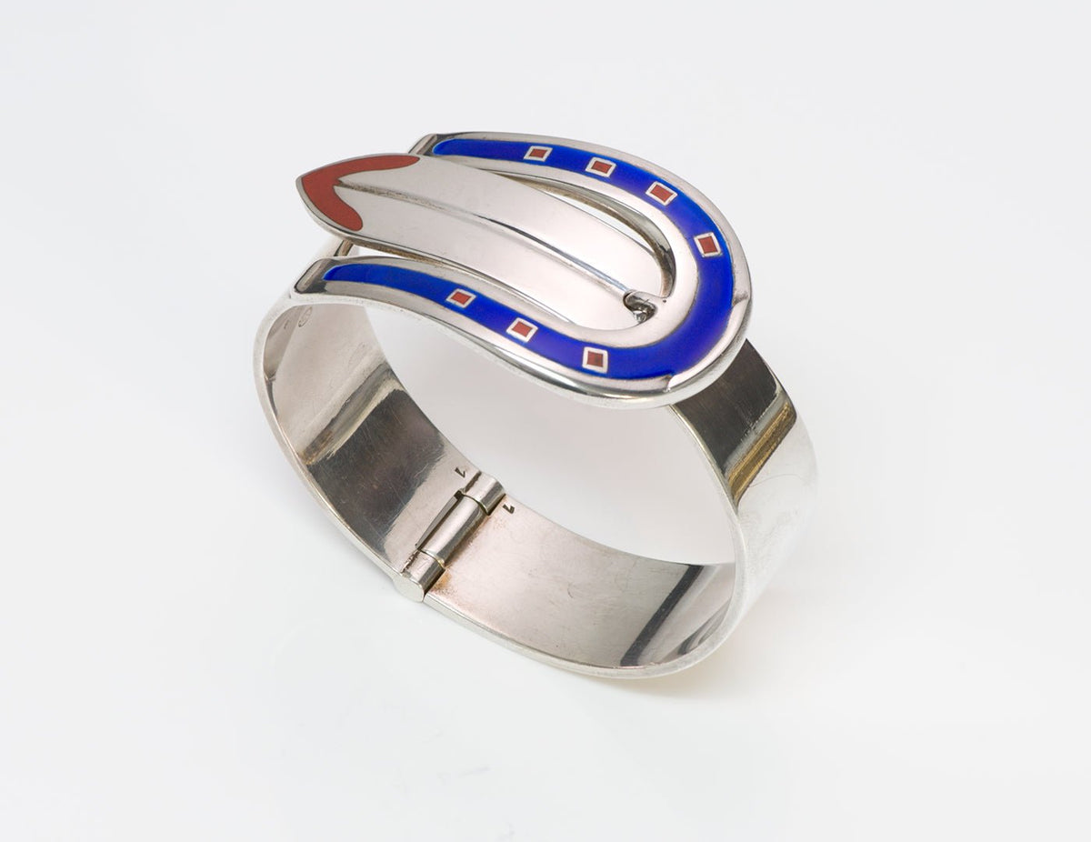 Gucci Silver Enamel Horseshoe Bracelet display picture 3