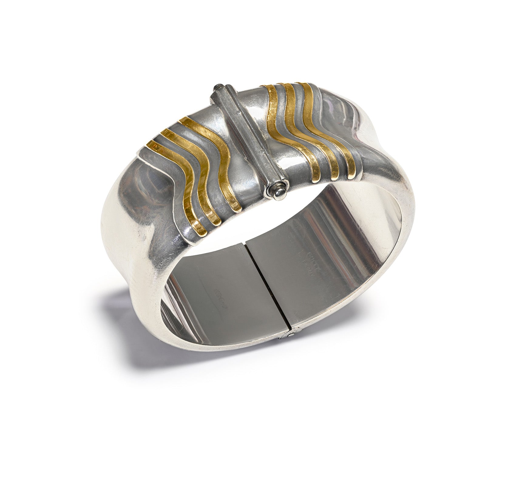 Gucci Silver Gold Wide Bangle Bracelet