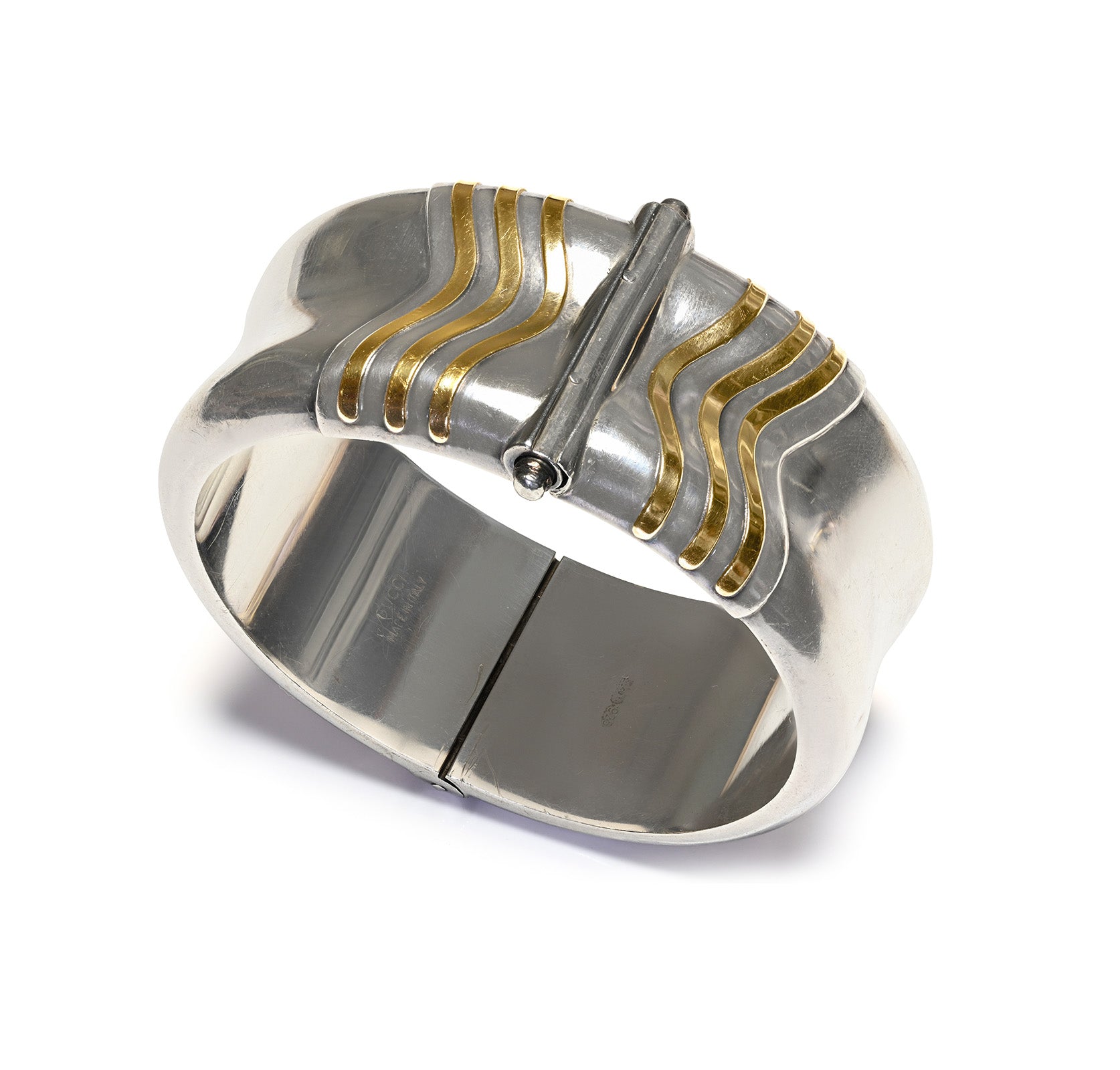 Gucci Silver Gold Wide Bangle Bracelet