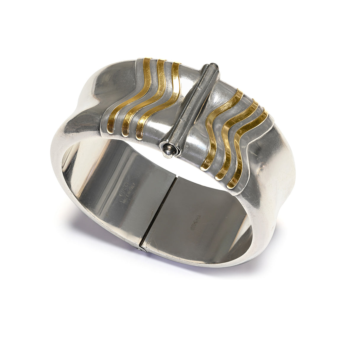 Gucci Silver Gold Wide Bangle Bracelet