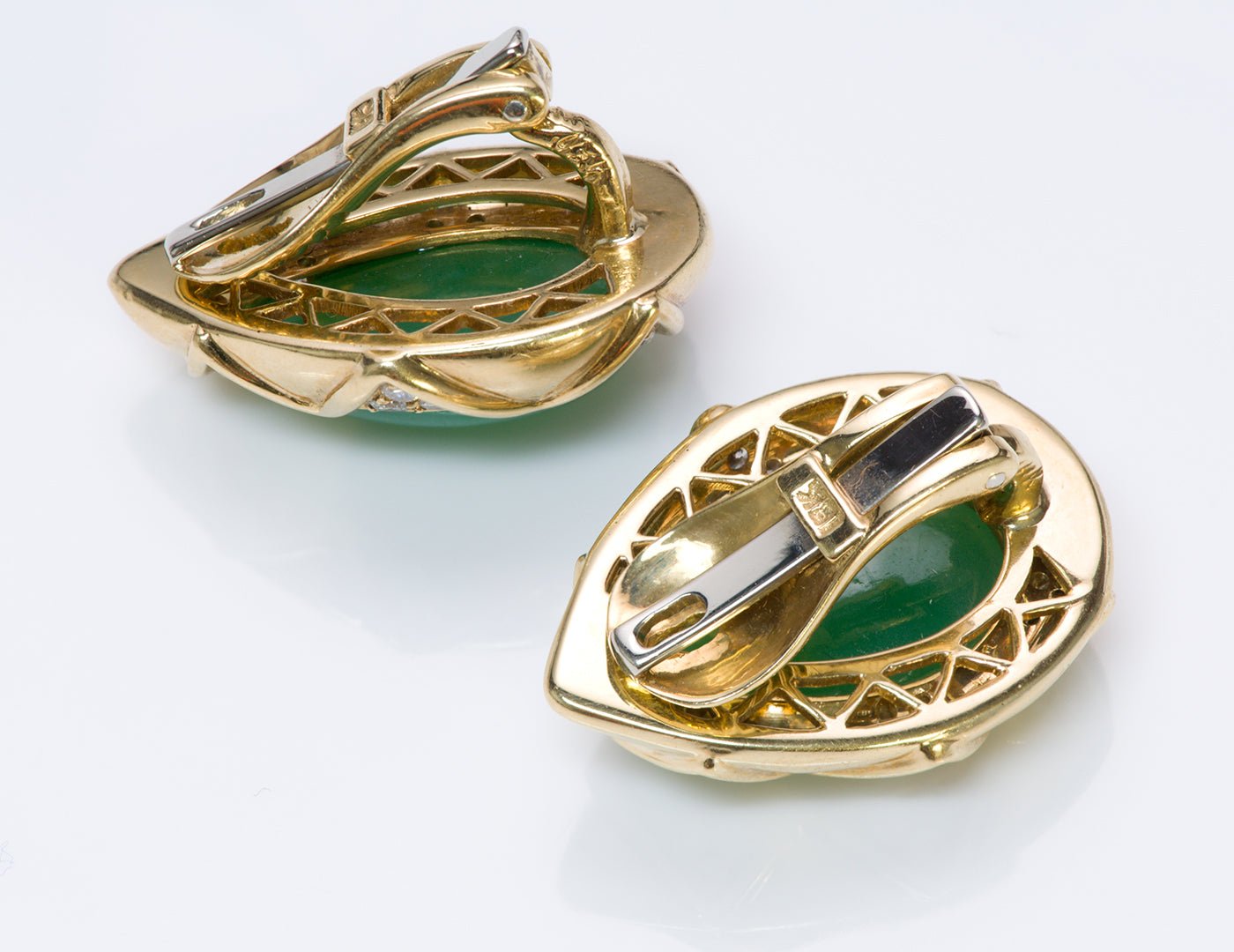 Gump's Jade Diamond 18K Gold Earrings