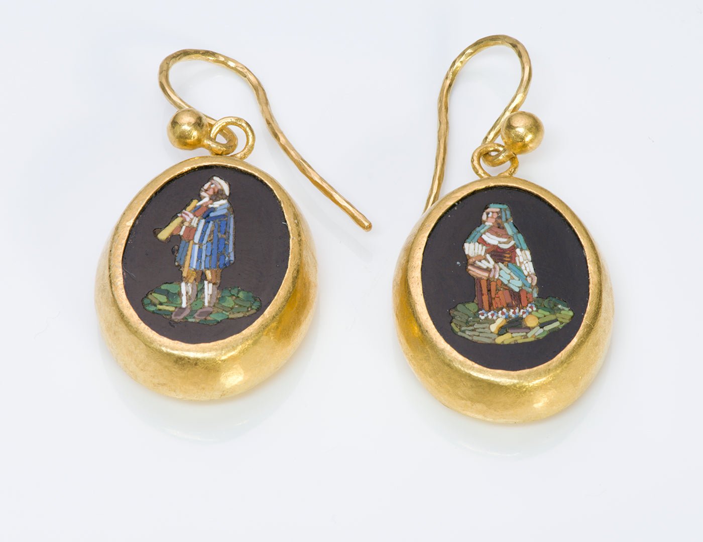Gurhan Mosaic Hammered 24K Gold Drop Earrings
