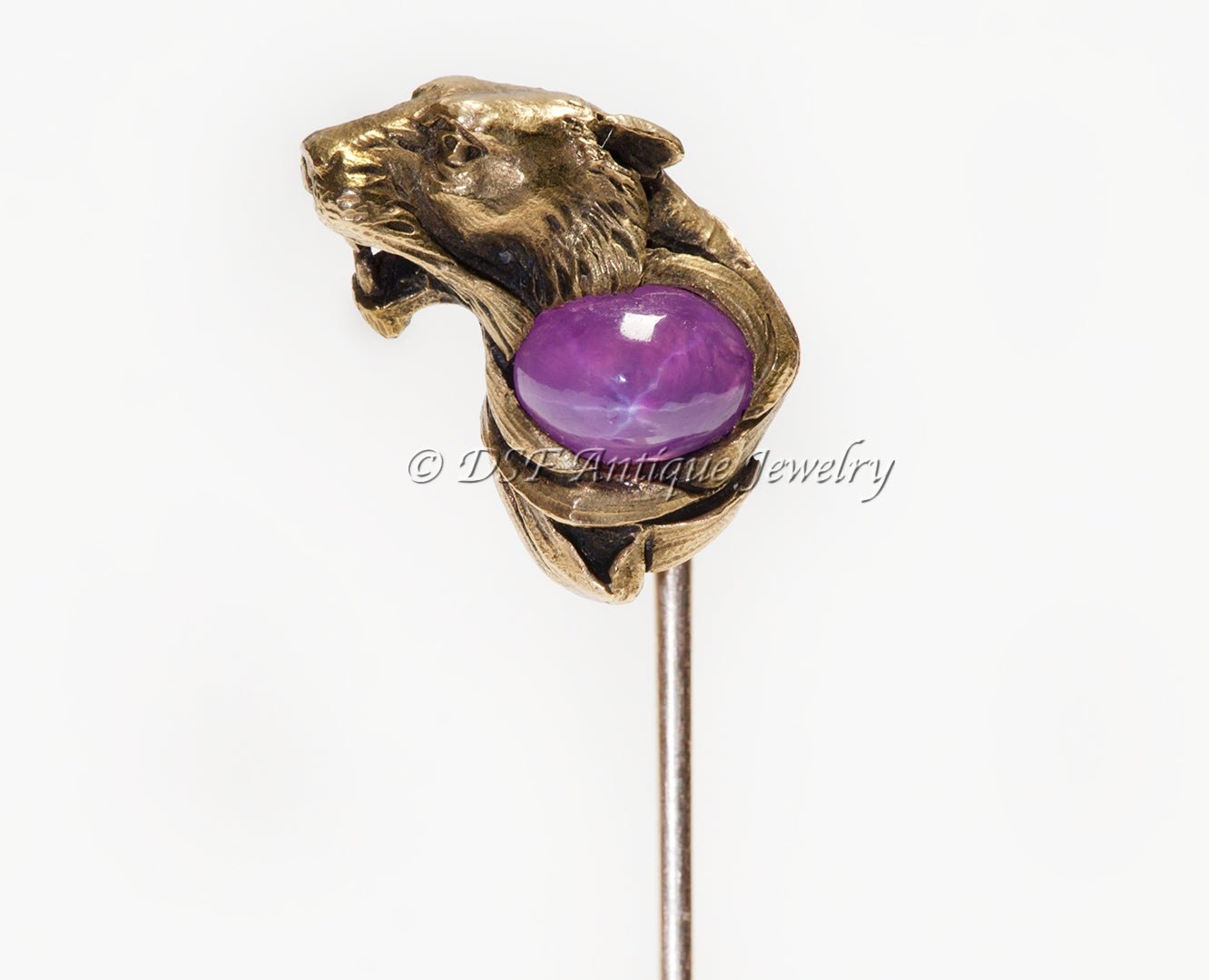 Gustav Manz Gold Pink Star Ruby Panther Stick Pin