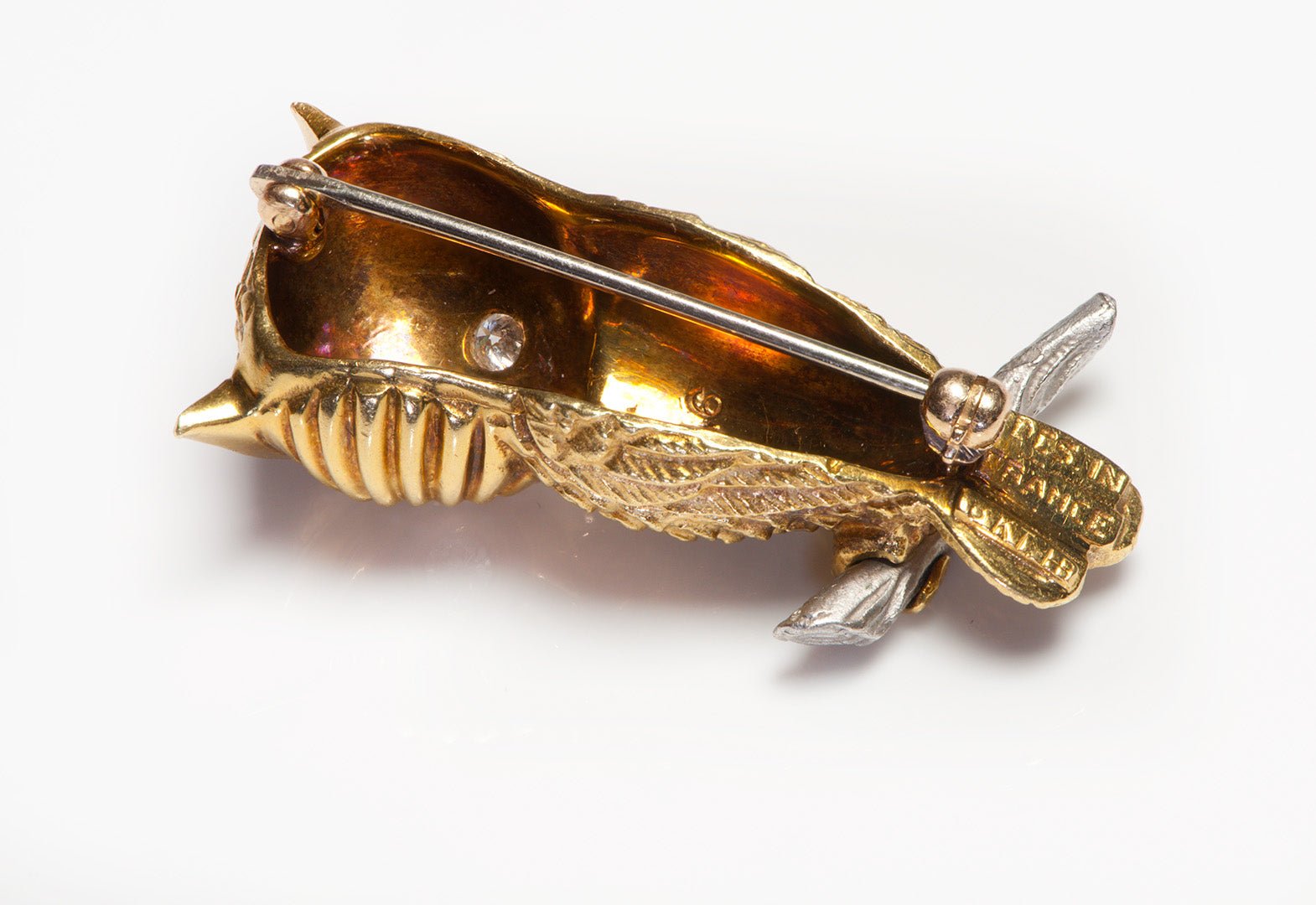 Hammerman Brothers 18K Gold Diamond Owl Brooch