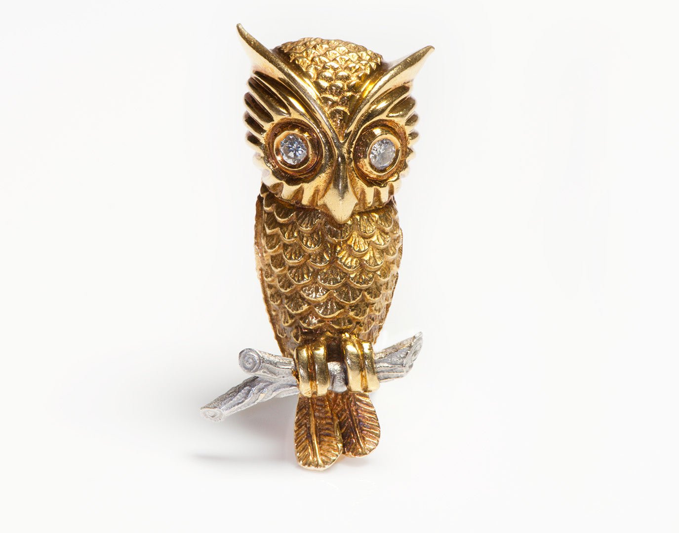 Hammerman Brothers 18K Gold Diamond Owl Brooch